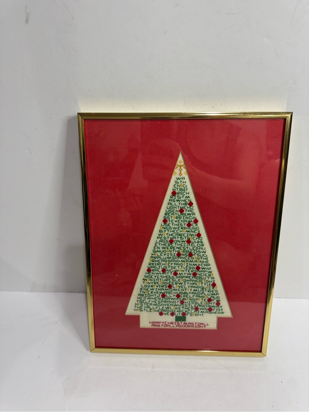 Vintage Framed Christmas Tree Cross Stitch Needlepoint Art